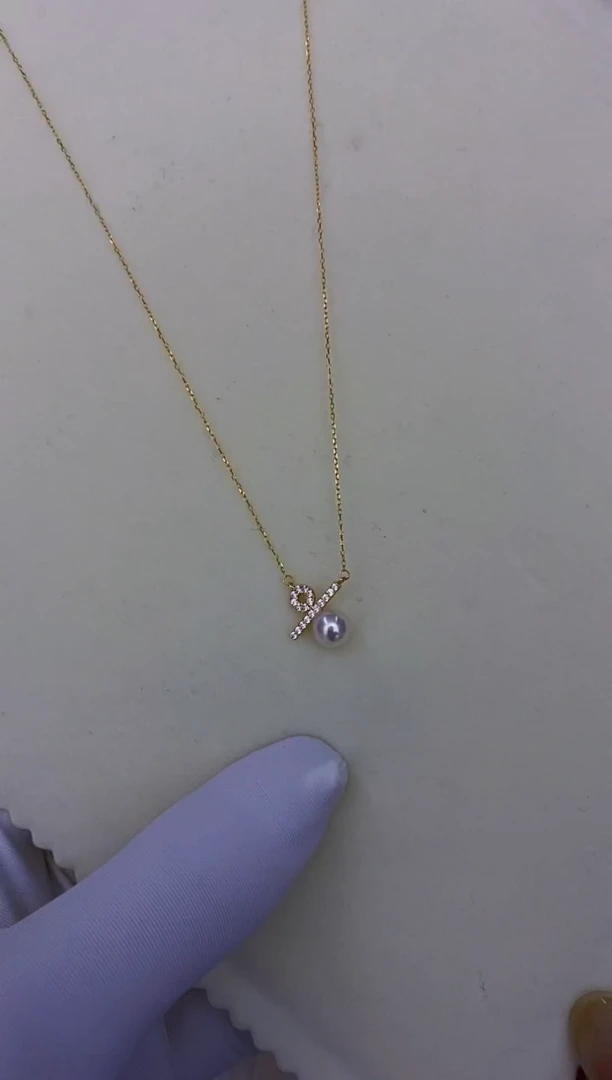 18K金镶嵌akoya百分比款套链海水珍珠6-7mm