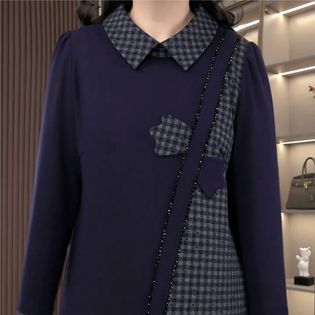 丹思慕大码女装冬季新款显瘦拼接收腰减龄上衣ZSX25A0674