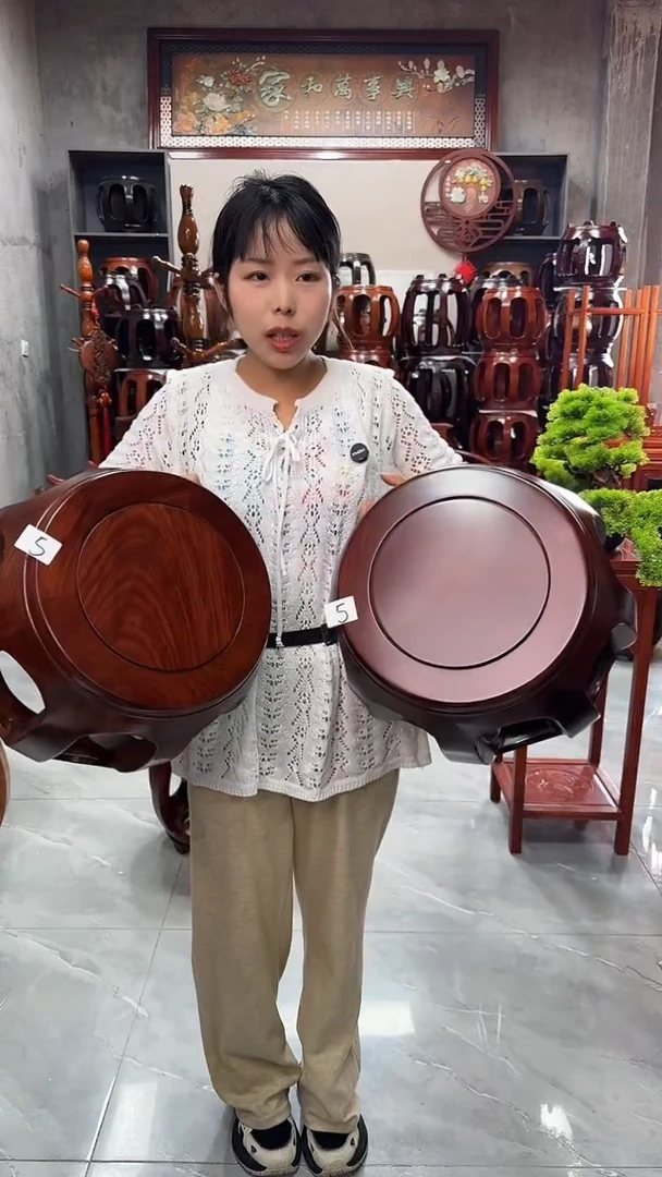 花梨木类家具  胡桃色小号鼓凳一对（两条）5号