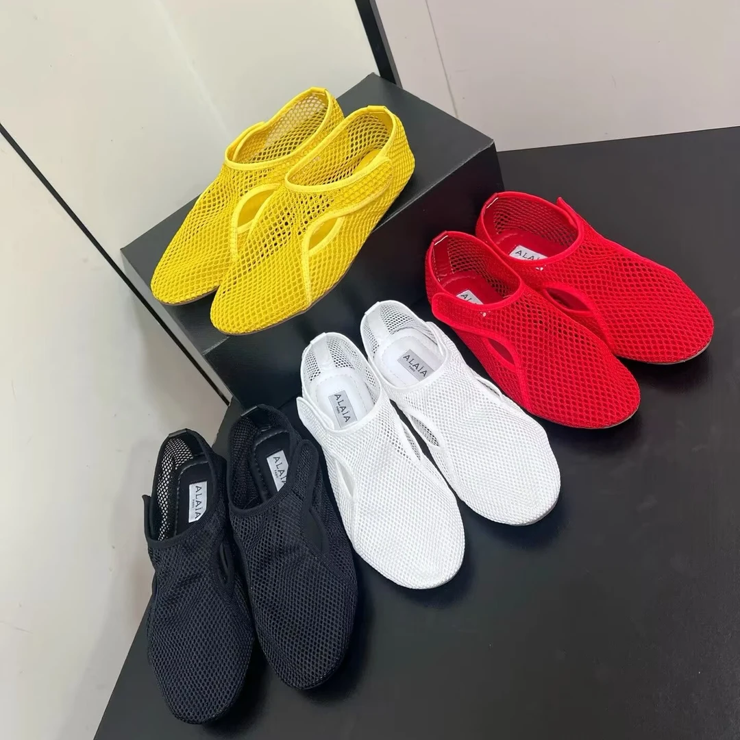 魔术贴透气渔网浅口平底鞋 新款源头镂空罗马凉鞋通勤单鞋时尚