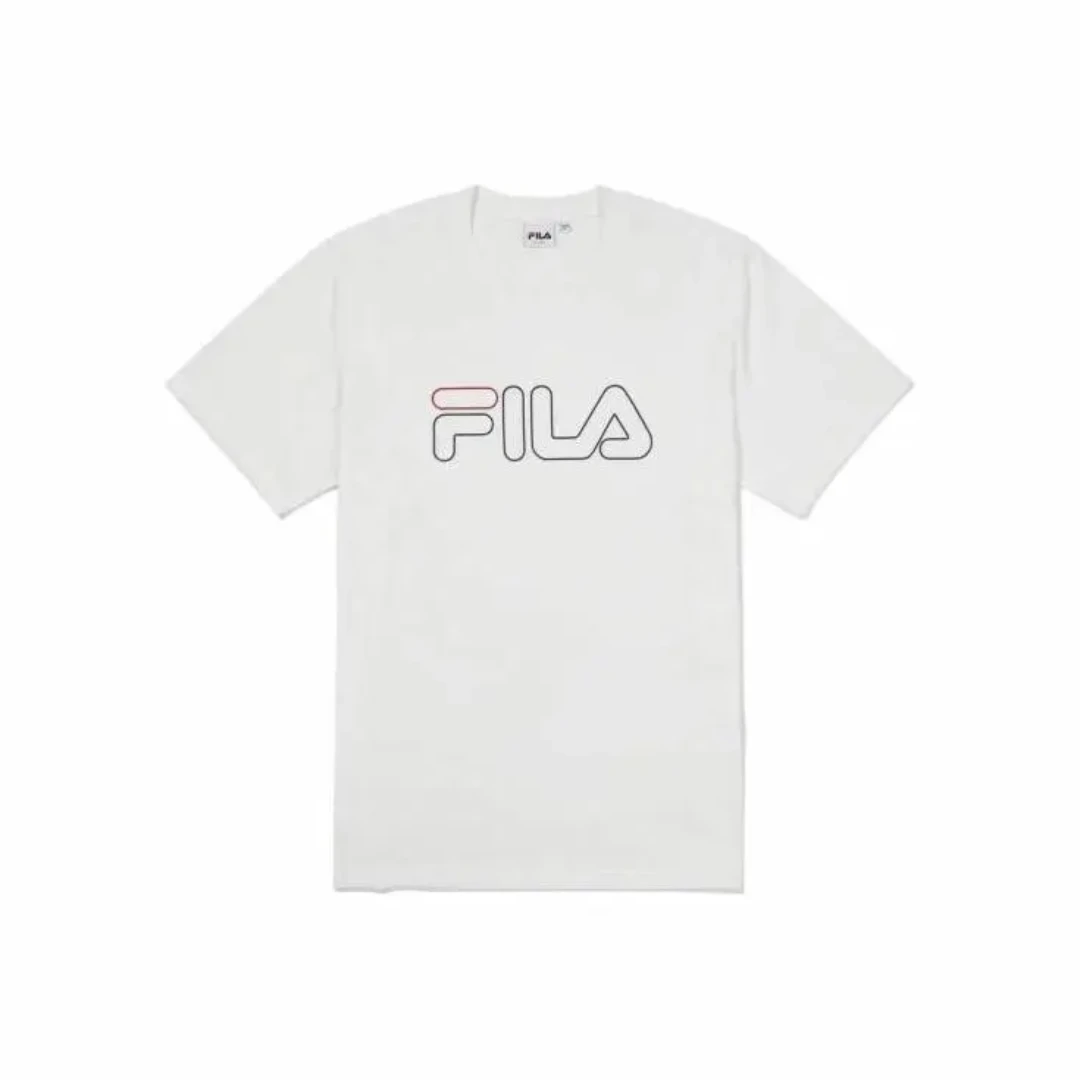 Fila/斐乐Logo印花正肩套头圆领短袖T恤男款白色FS2RSF2102X-OWH