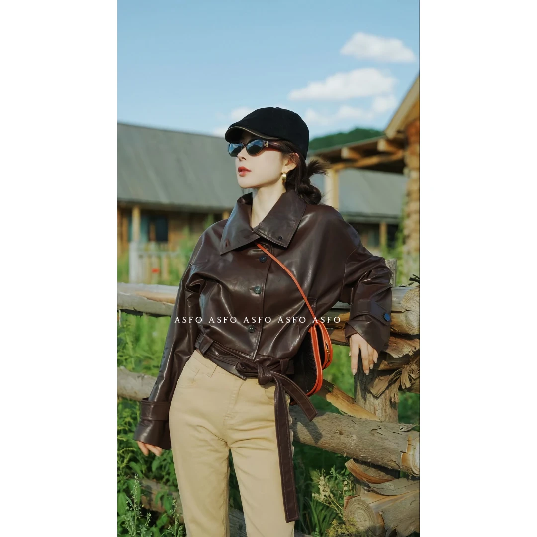 【AS干红】25新高定进口绵羊皮真皮收腰短外套AS25QZPPY02206