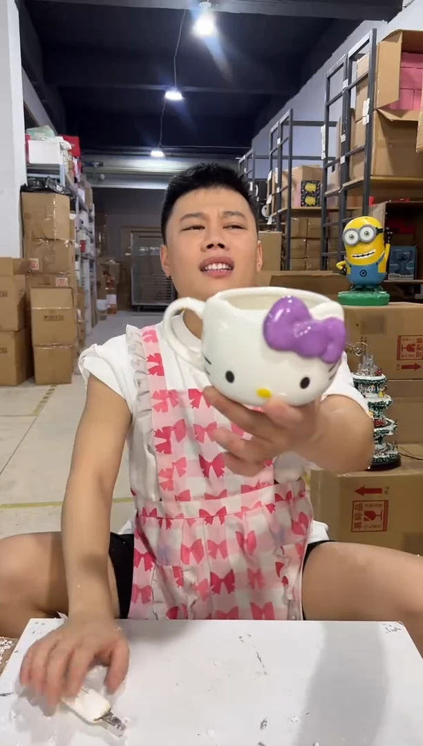 瓷片紫色蝴蝶结kt头杯