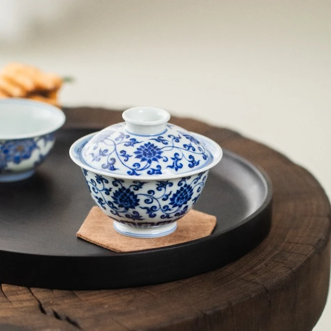 【景德詺兮】百匠·仿明缠枝莲新元宝盖碗MX346/120cc