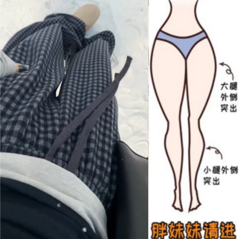 暖暖家秋季新款梨型身材高腰显瘦宽松百搭时尚加绒加厚格子休闲裤
