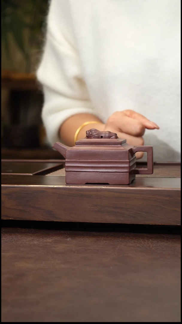 茶壶紫砂-紫泥全手方器130cc左右