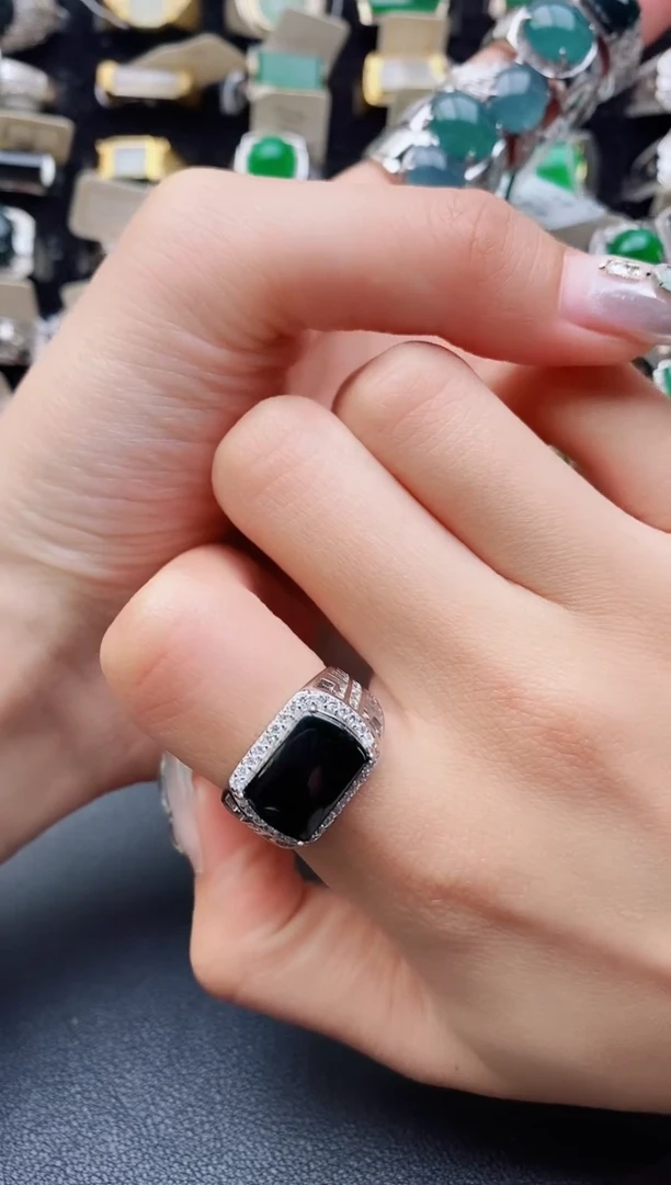 翡翠戒指银S925镶嵌211212