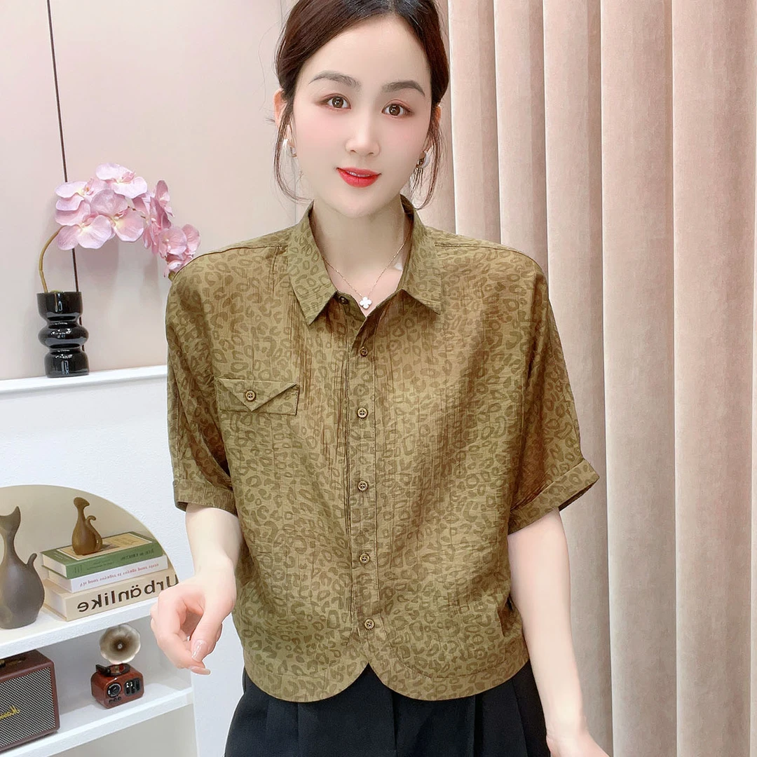 鑫坷夏季新款衬衫领显瘦气质时尚洋气百搭短袖打底小衫上衣女835