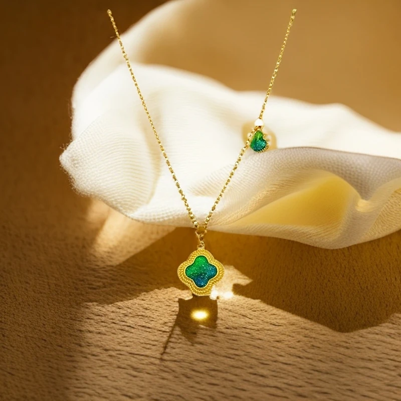 【梦金园】亿纯足金99999黄金幸运草珐琅小众送女友礼物四叶草套链