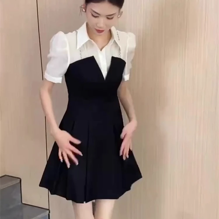 欧货时尚洋气百搭假两件连衣裙女2025夏季新款收腰显瘦高级感短裙