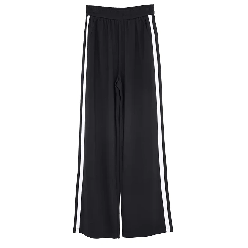 女装春季新款垂感舒适撞色拼接高腰百搭直筒休闲裤（微瑕）6666