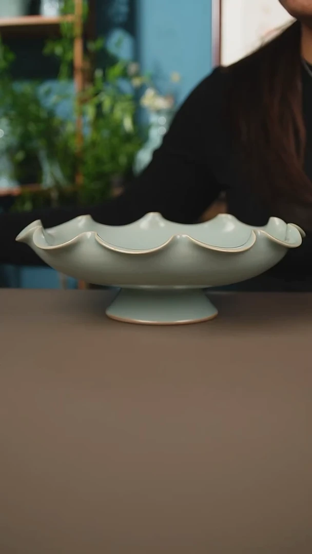 仿古高足花口果盘微暇