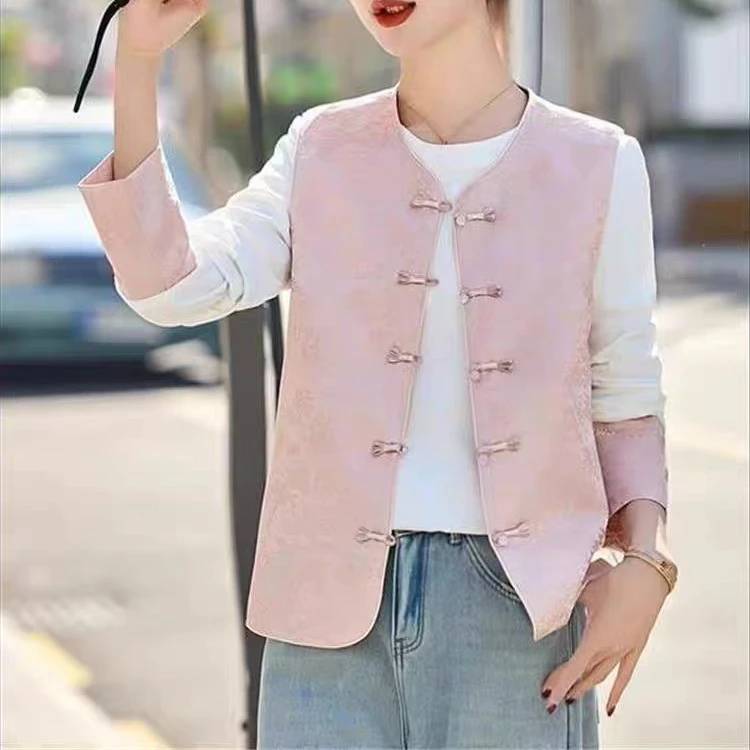 【彤彤家】8560#提花开衫马甲+天丝国风打底衫 两件套L/874