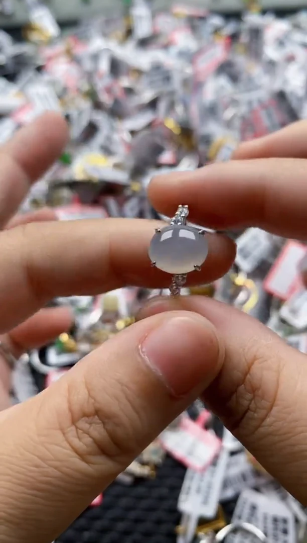 翡翠戒指银S925镶嵌6666---7