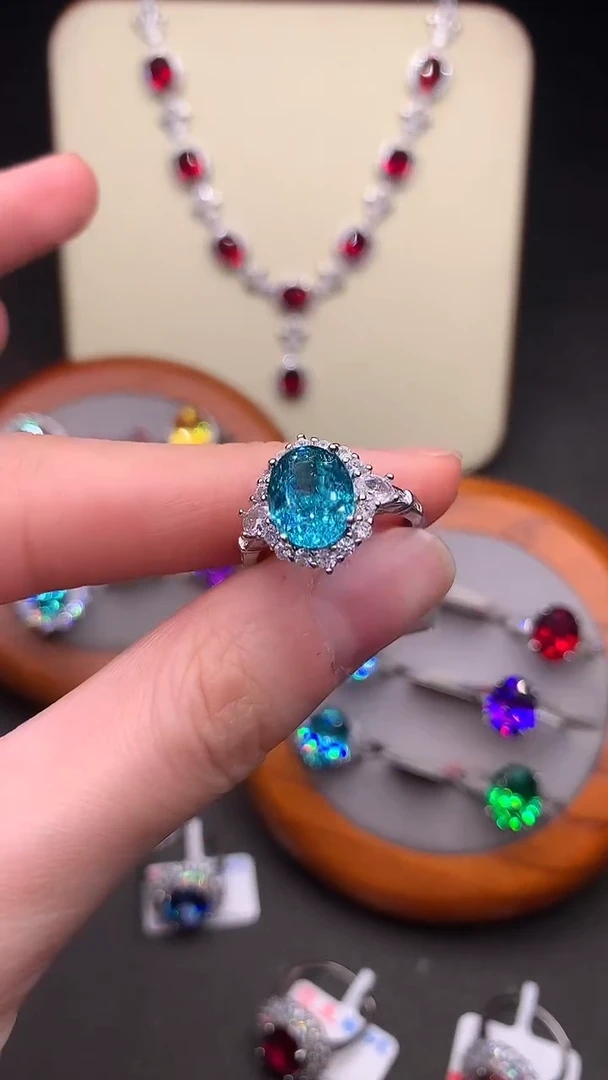 银S925镶嵌戒指帕拉依巴碧玺蓝绿