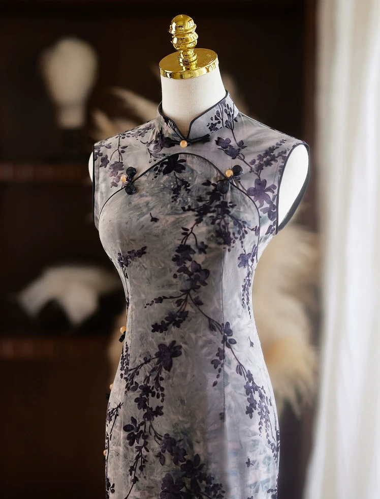 【如墨】烟灰色旗袍夏季新中式改良年轻少女连衣裙高级感复古