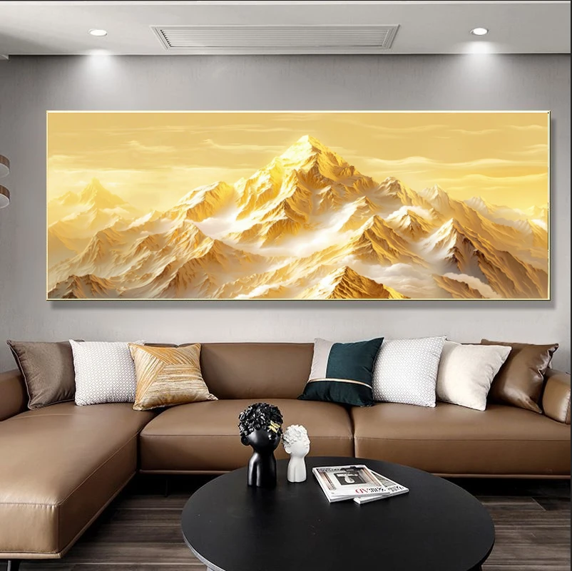 日照金山沙发背景墙轻奢装饰画高级感靠山挂画