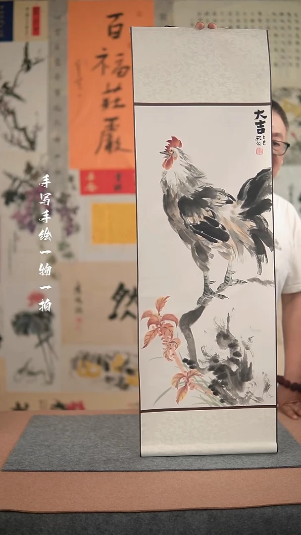 国画手绘-32*95卷轴-花鸟