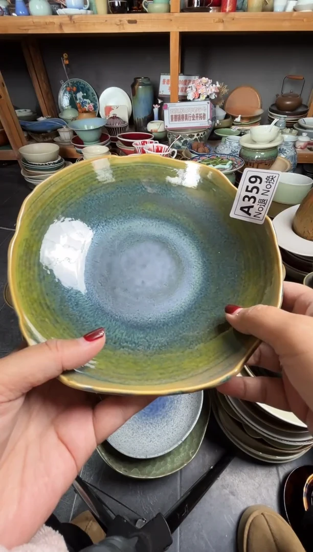 瓷片半**泡a359干裂异型绿色碟