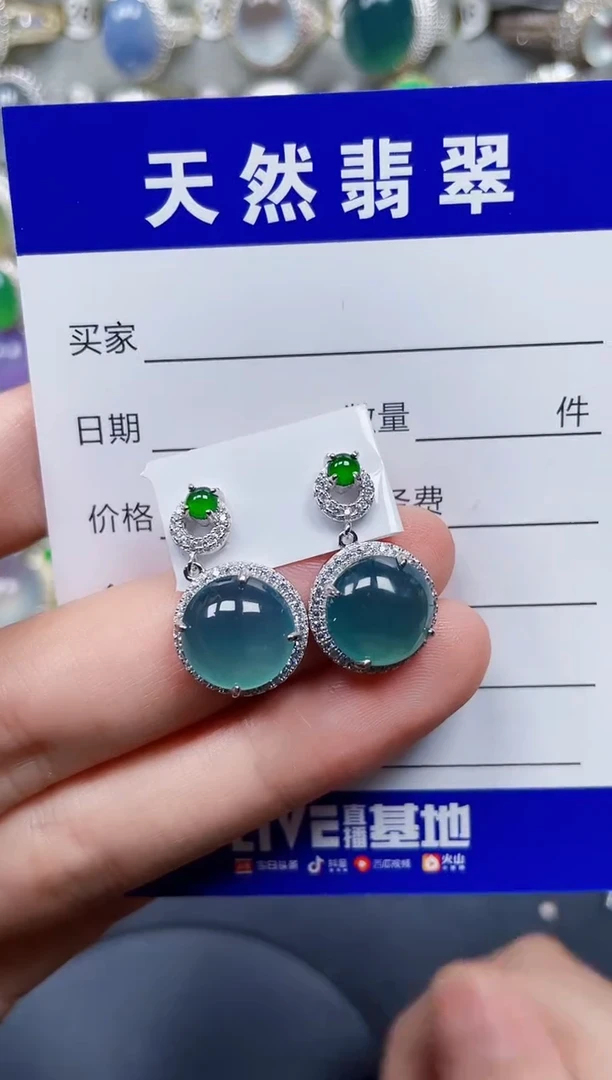 银S925镶嵌翡翠耳饰291