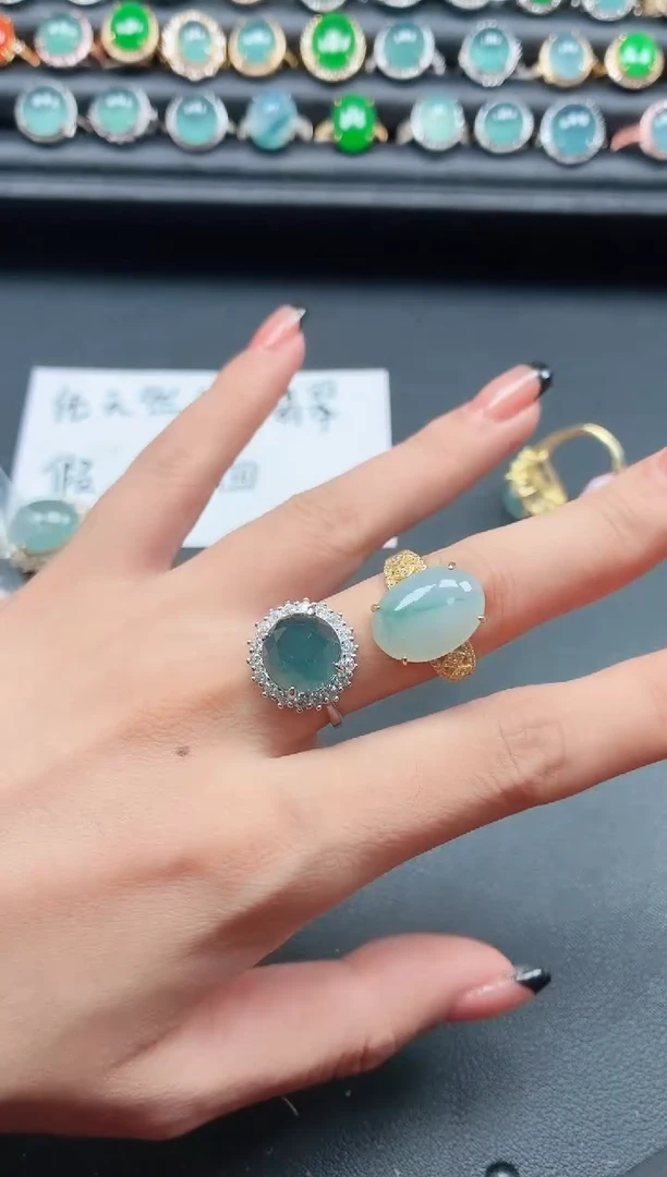 翡翠戒指银S925镶嵌1111