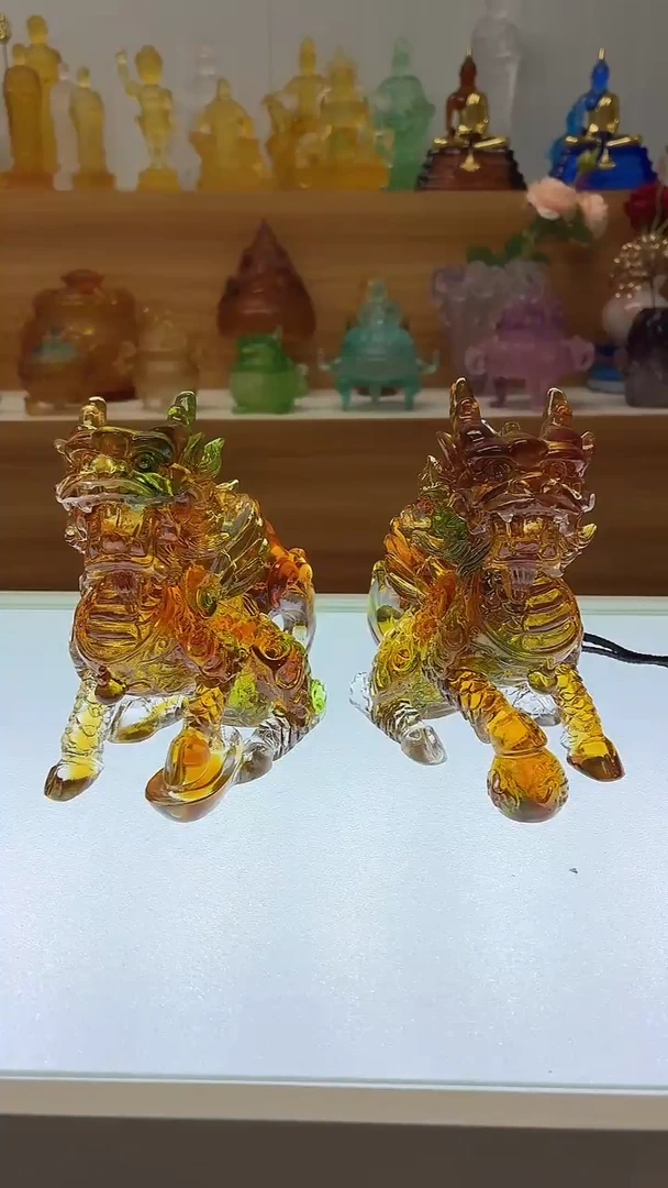 琉璃手工艺品麒麟彩色摆件一对【福利】