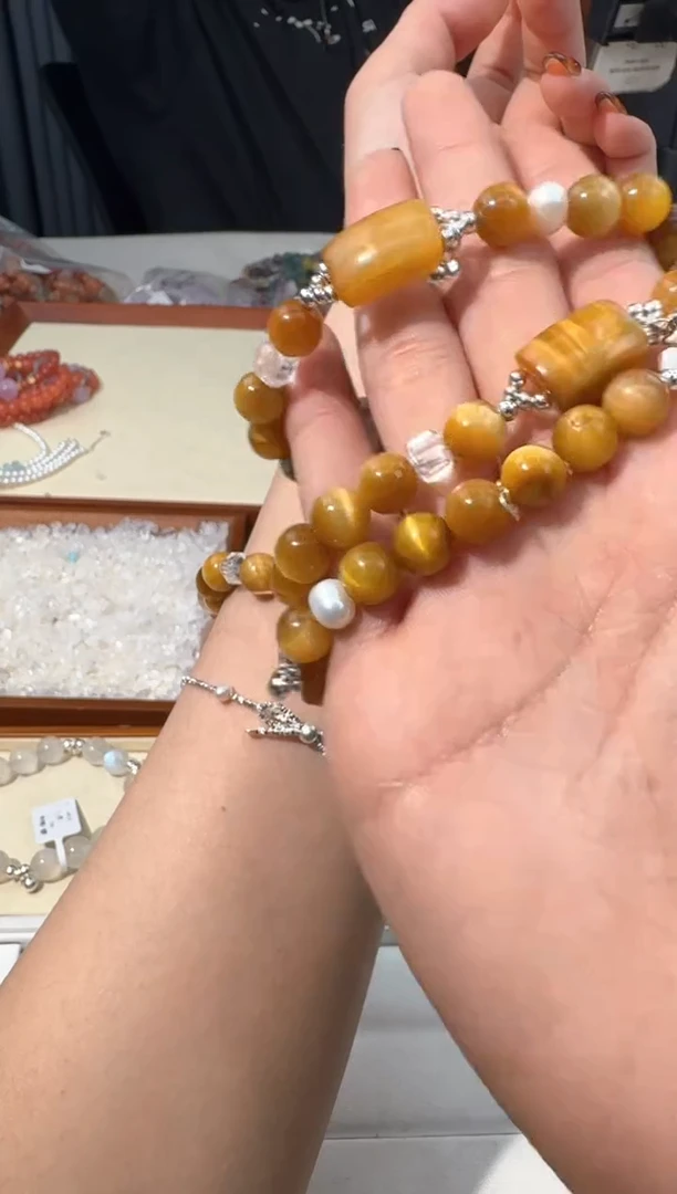 【闪购商品】水晶手链银S925镶嵌A056金虎眼无事牌款