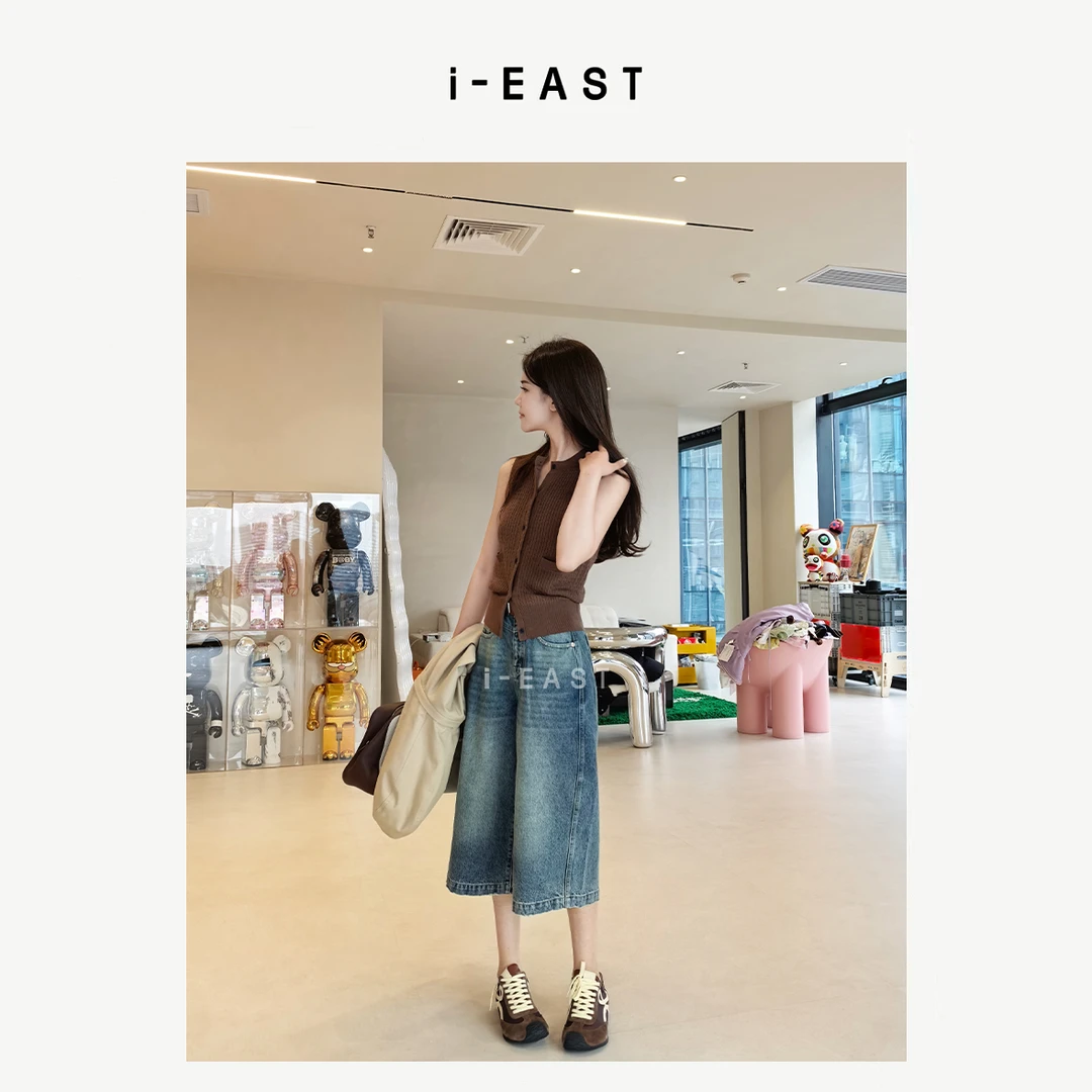 i-EAST 七分高街~美式复古做旧七分牛仔裤-5C K13255