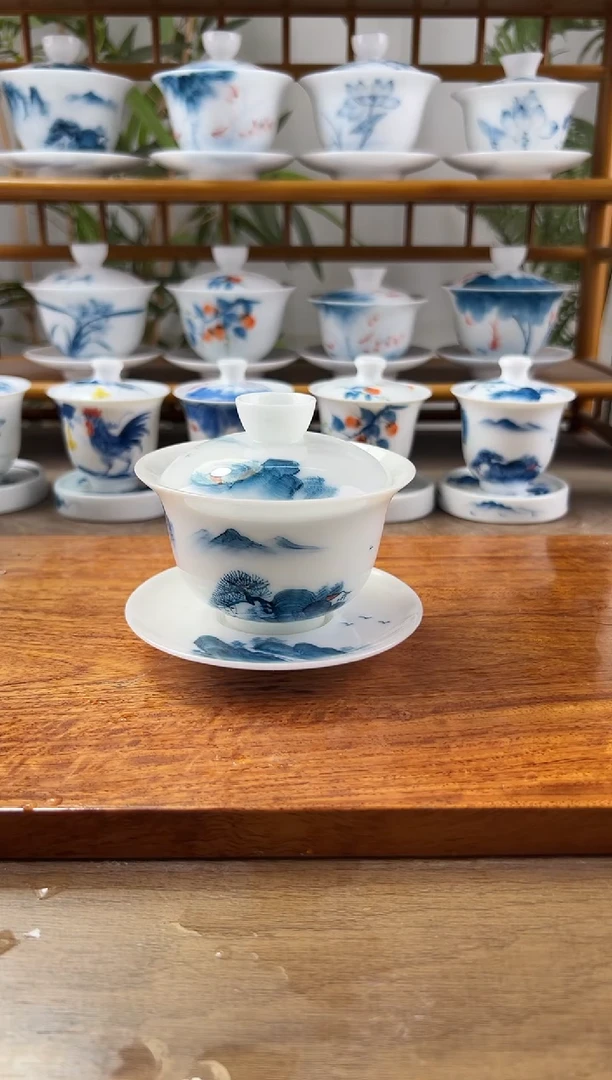 微瑕高冰千里江山180ml三才盖碗