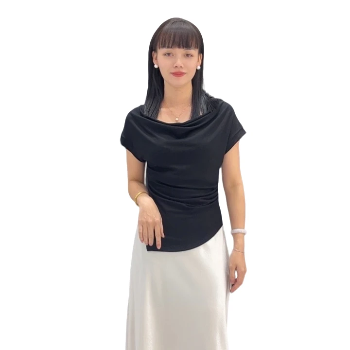 极简风不规则收腰显瘦设计感荡领气质衣服