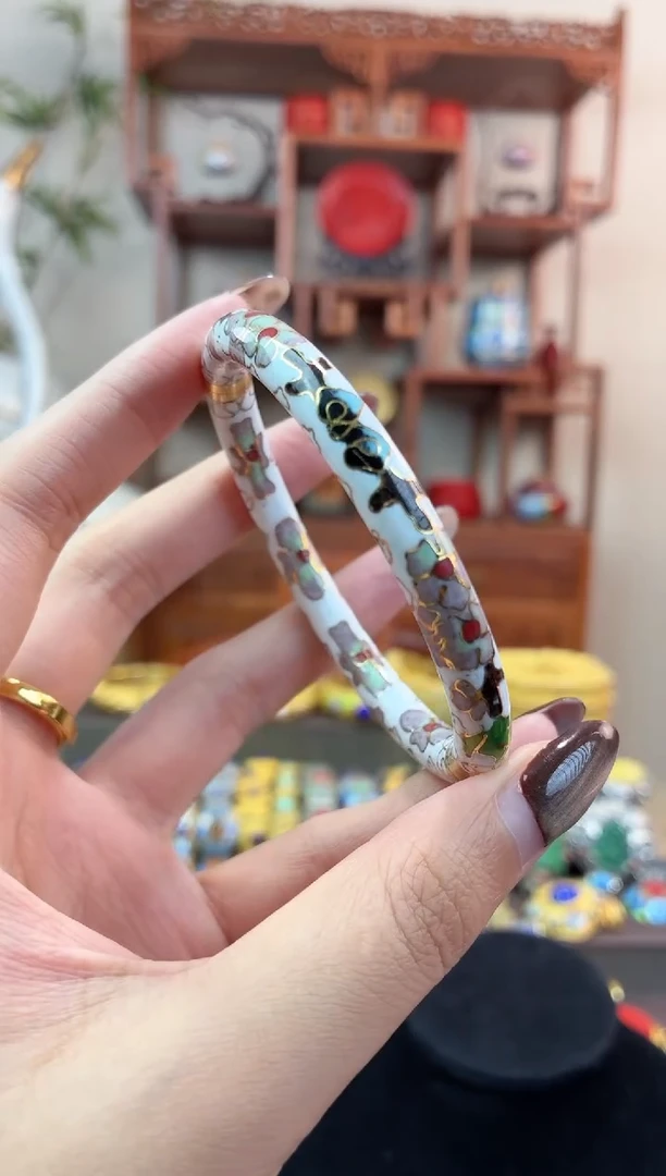 非遗手工景泰蓝开口镯子白色