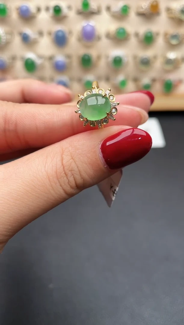 银S925镶嵌戒指翡翠一物一证一礼盒