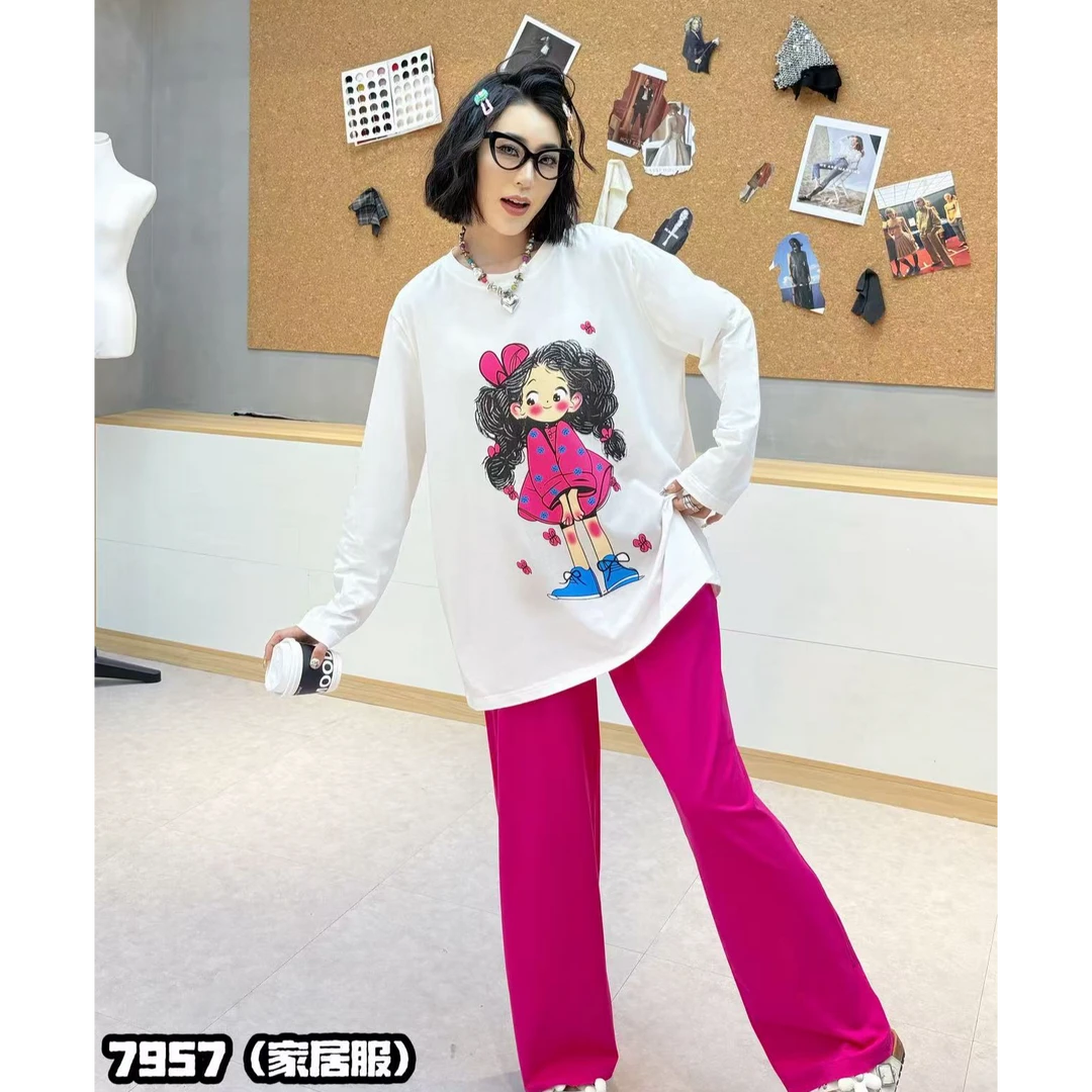 D7957卡通红色女孩爆款女秋季长袖长裤家居服两件套可外穿