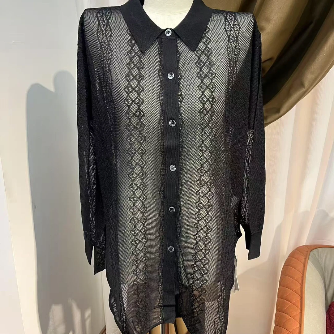 A130法式气质蕾丝镂空长袖衬衫外套女春秋季小众别致独特衬衣上衣