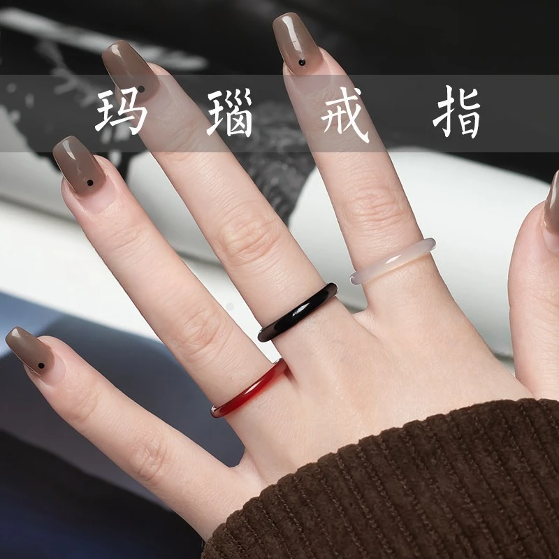 红玛瑙转运珠戒指显白气质精致叠戴指环女新年本命年素圈旺财聚财