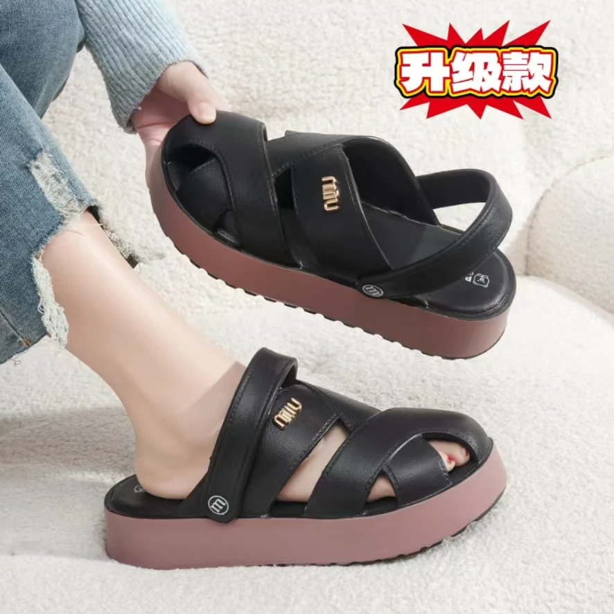 包头拖镂空厚底百搭休闲鞋透气包头凉鞋软底防滑洞洞夏季