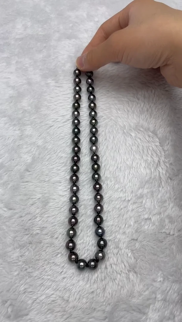 银S925镶嵌项链海水珍珠大溪地9-10mm