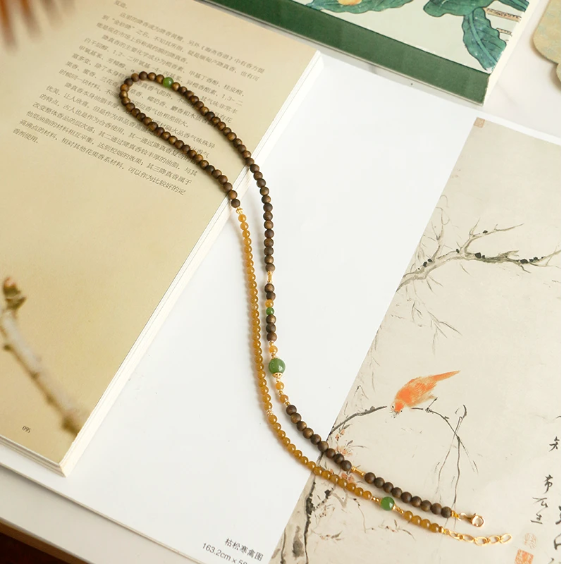 沉香莺歌绿奇楠沉香配且末糖项链万能链4+mm周长60cm（不含延长链）