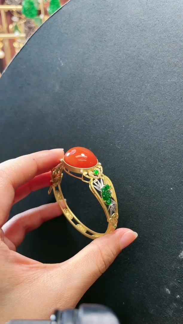 【闪购商品】南红玛瑙手镯18K金镶嵌支持48小时鉴赏