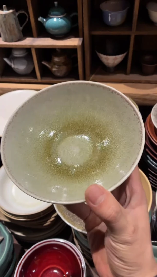 瓷片骑**人204玻化绿圆口碗1个