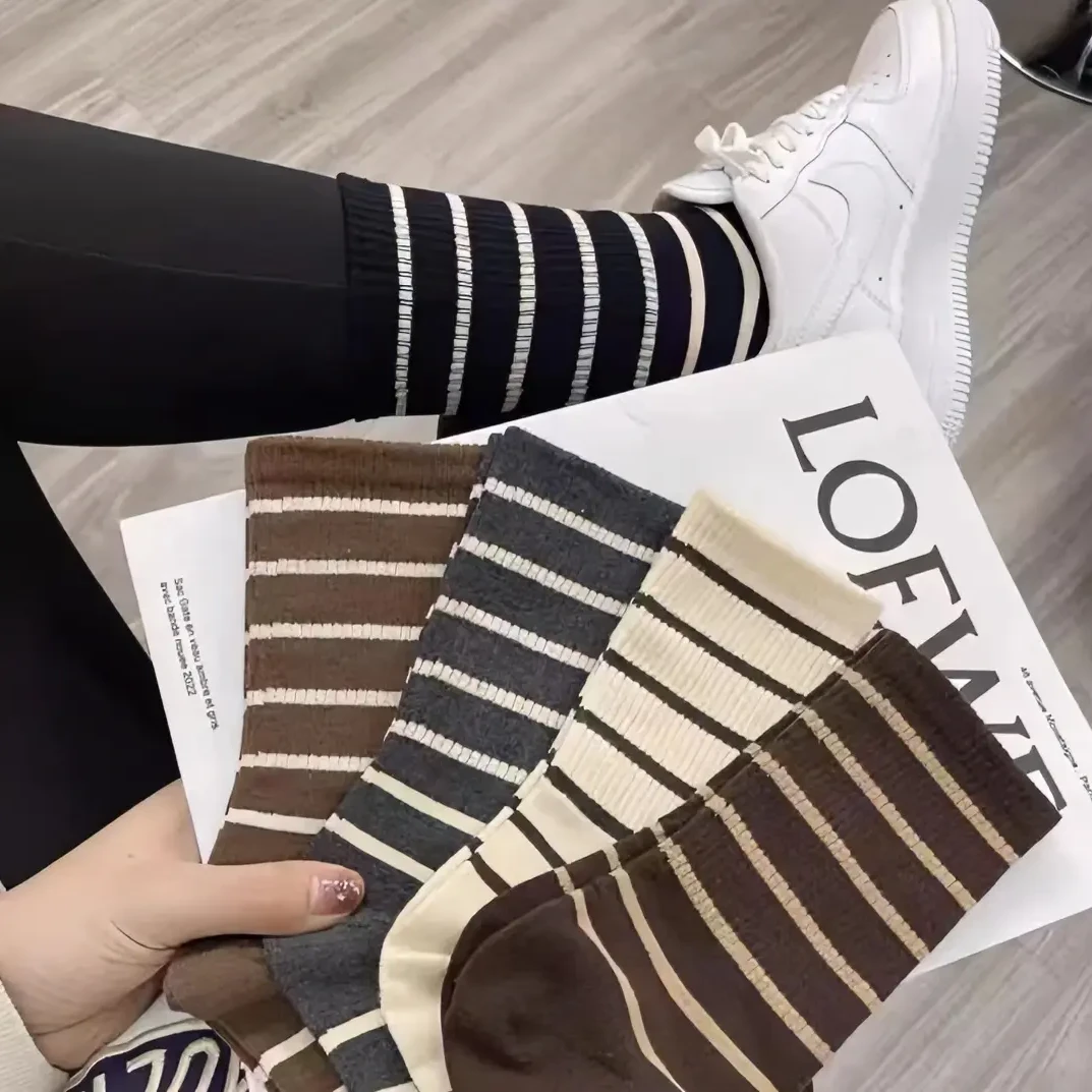 【十双装！！！】秋冬横条纹舒适百搭款中长筒堆堆袜针织时尚休闲韩版