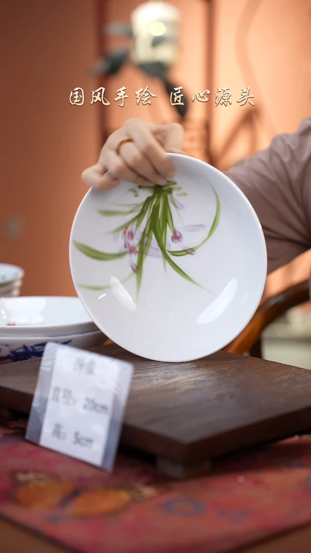 陶瓷景德镇高温釉中彩深盘直径20高5