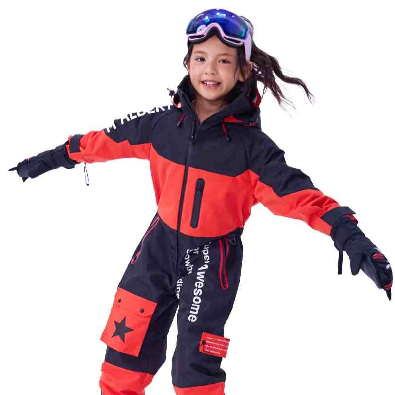 26新品【童装律动】3L硬壳全压胶儿童连体滑雪服保暖防水防风耐磨