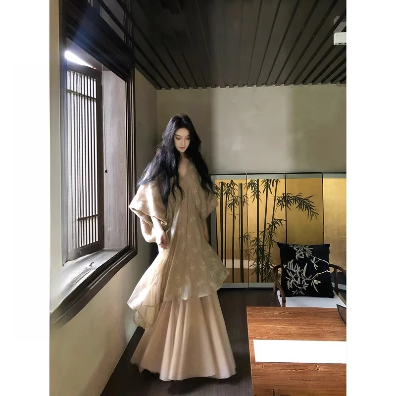 【禅竹】高级不撞款薄纱连衣裙女夏季新中式国风禅意风碎花裙