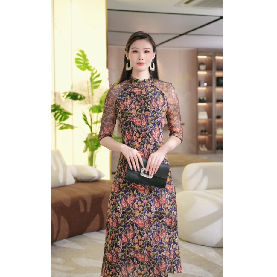 100%桑蚕丝夏季高端定制腰果花复古贵气显瘦连衣裙长款优雅显白