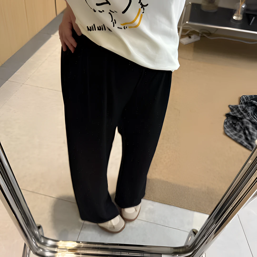 夏天薄款显瘦遮肉高腰直筒宽松垂感日常百搭长裤大码女装微胖mm