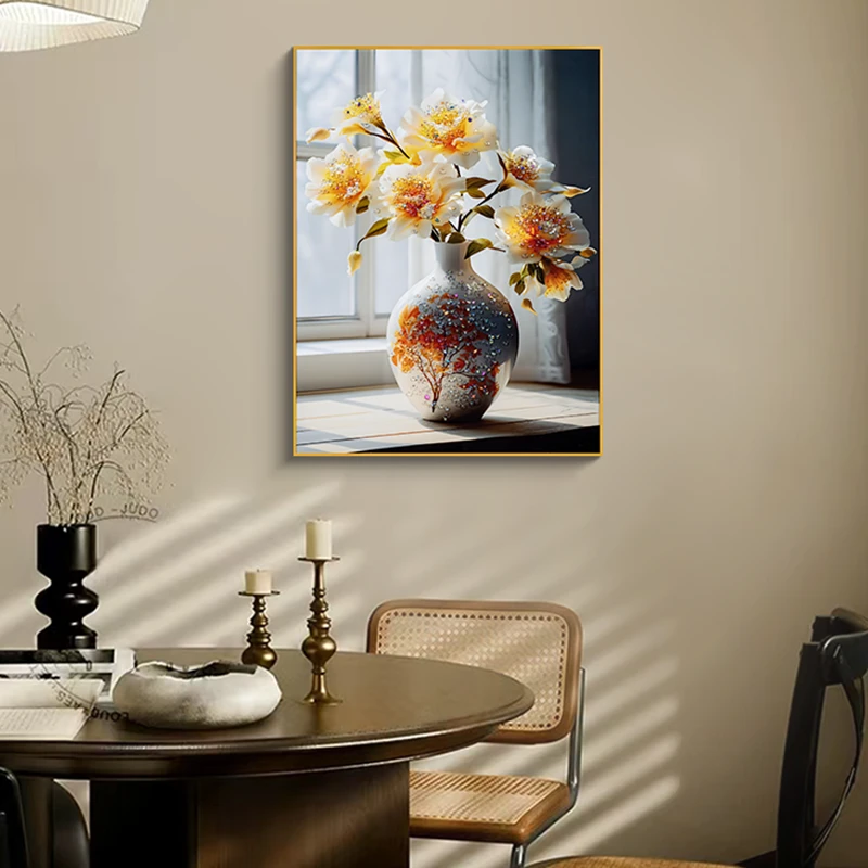【Y起】北欧轻奢晶瓷镶钻装饰画 高档大气客厅背景墙餐厅花瓶5070