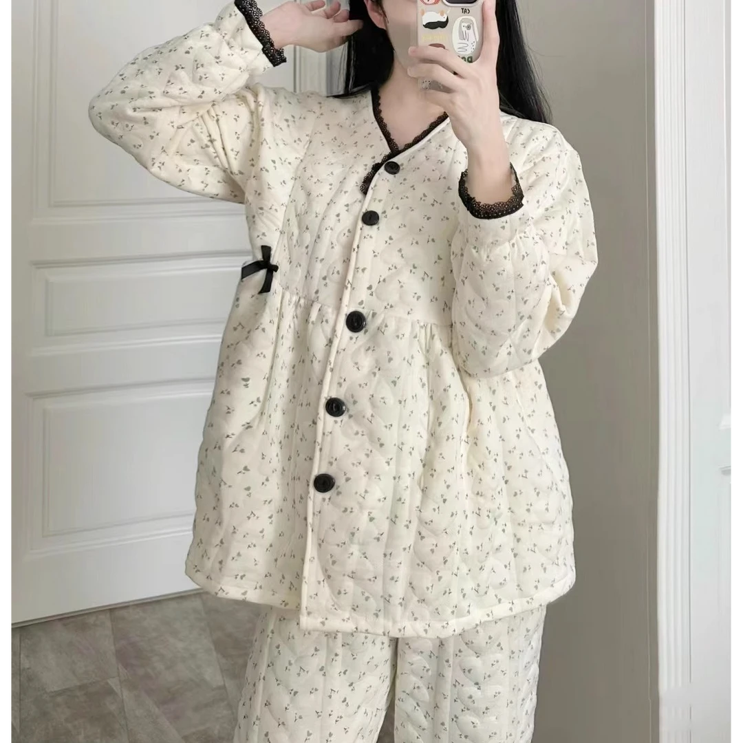 孕妇睡衣秋冬款哺乳喂奶产后纯棉月子服空气棉大码孕妇家居服套装