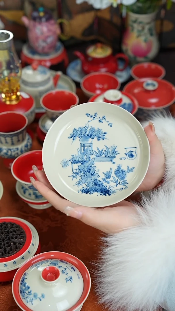 雨香斋景德镇手工手绘清供壶承