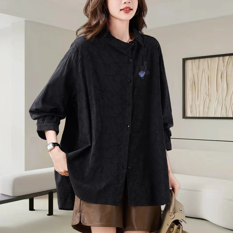 刺绣亮片提花长袖衬衫女士2025秋季新款时尚休闲显瘦气质百搭上衣